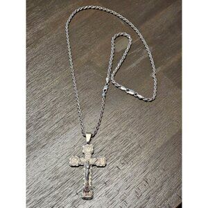925 Sterling Silver 27" Cross Pendant Necklace - 48.81g